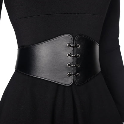 Joukavor Medieval Leather Corset Belt Renaissance Cinch Belt for Halloween Ren Faire Daily Wear (Black, L)