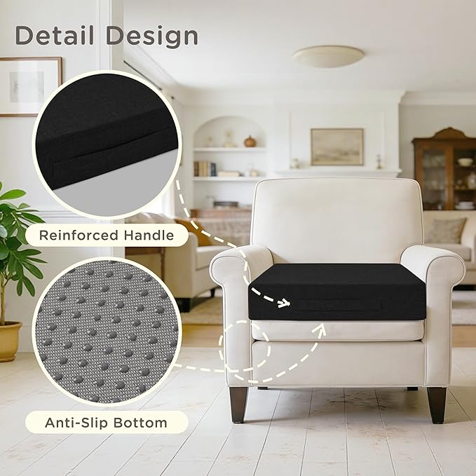 Recliner Cushions for Elderly 20x20x4 Inch Thick Large Recliner Seat Cushion with a Handle Square Non Slip Chair Pads with Washable Cover for Couch Armchair Chairs Black