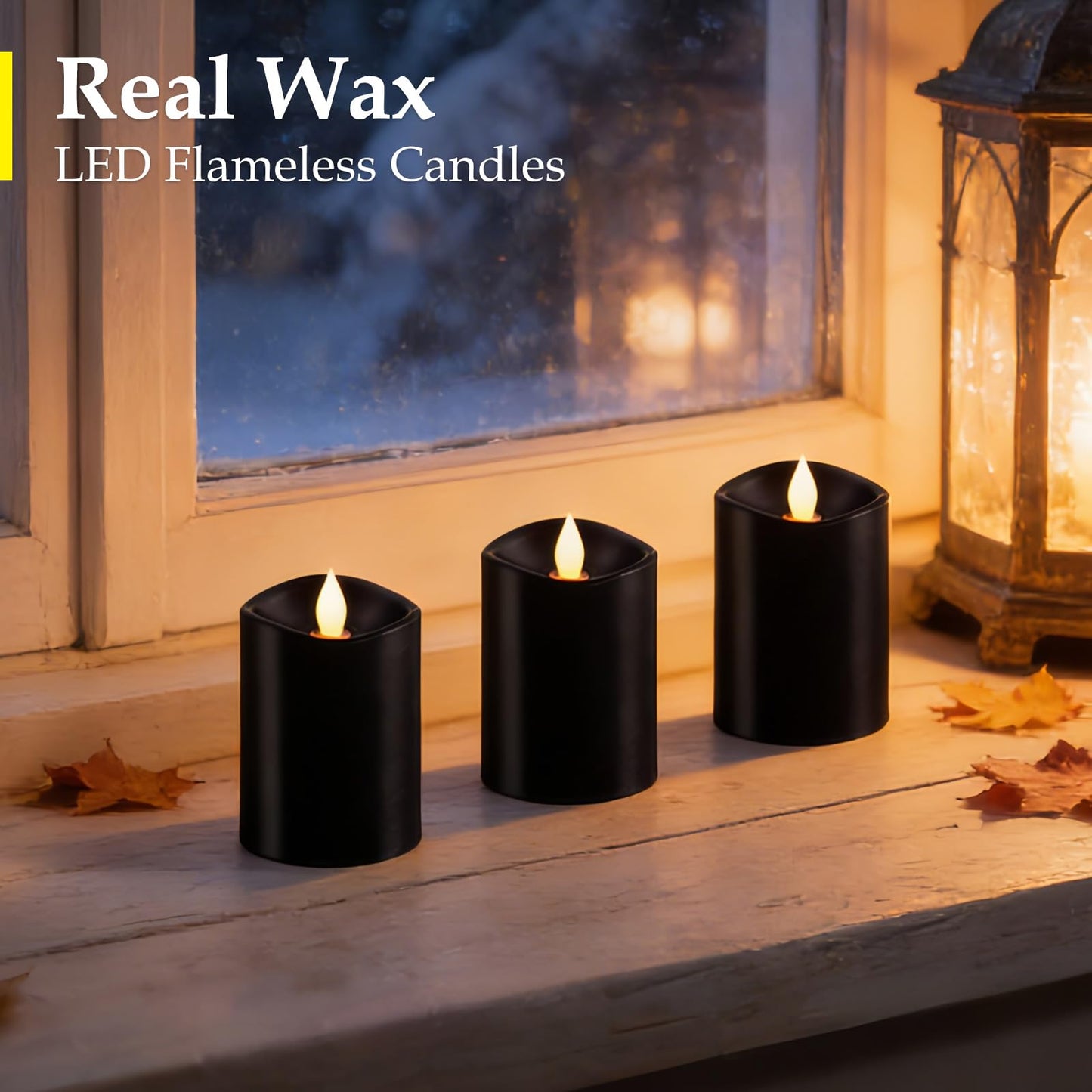 Woocodowe Black Pillar Flameless Candles - 3D Flickering, Remote Timer, Battery Operated, 600+ Hours, Halloween & Gothic Themed Decor (Black, 3"*4"-3pcs)