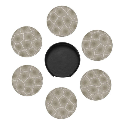 Keeawou Petoskey Stone Leather Drinks Coasters with Holder, Set of 6, Suitable for Various Cups