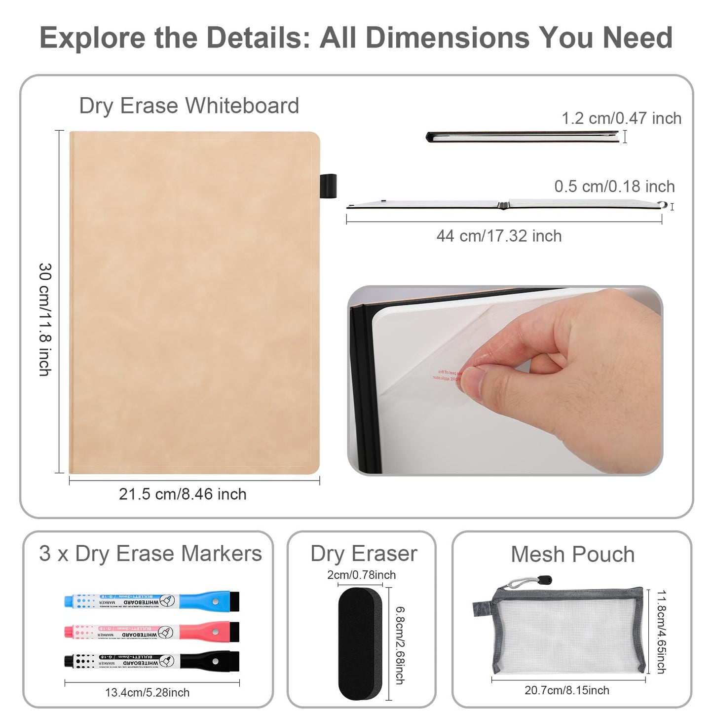 AGM Portable White Board Dry Erase Notebook, 12" x 9" Double Sided Folding Whiteboards with 3 Pens, Small Travel Dry Erase Board Skin-Friendly Material for Study, Meeting, Planning, Tuscan
