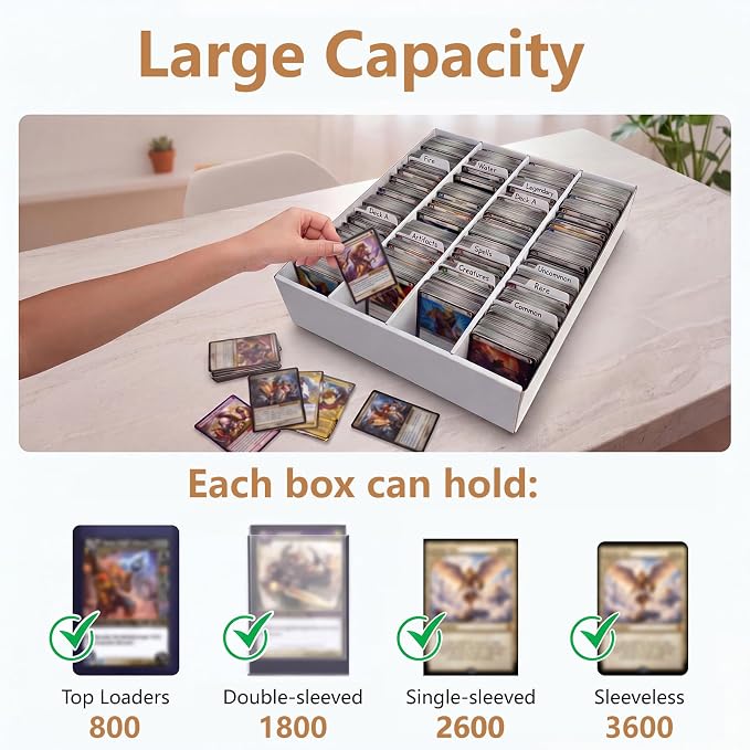 RLAVBL 1 Pack 3600 Count Trading Card Storage Box, Cardboard Card Boxes with Dividers for Sports, MTG, TCG, Toploader, 4 Row