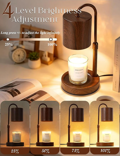 Briever Dimmable Candle Warmer Lamp with Timer, Height Adjustable Electric Candle Wax Warmer, Birthday Gifts for Women Mom, House Warming Gifts New Home Decor, Solid Wood Base, Walnut Wood Grain
