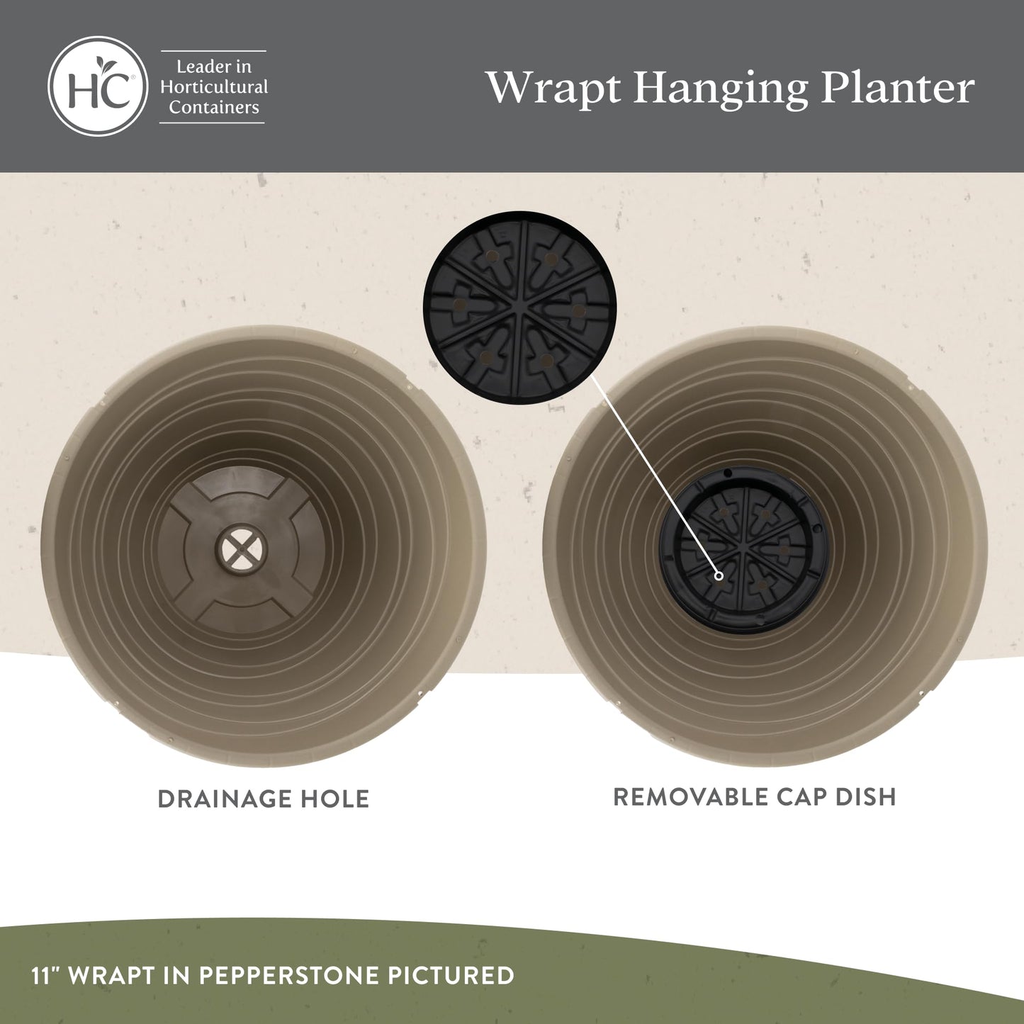 The HC Companies 11 Inch Wrapt Hanging Planters, Lightweight UV-Resistant Plastic Hanging Planters for Indoor & Outdoor Plants, 2-Pack Hanging Flower Pots for Garden, Patio & Home Decor, Pepperstone
