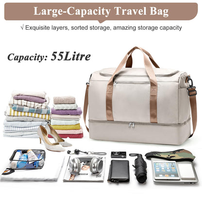 Extra Large Travel Duffle Bag,Carry on Overnight Weekend Bag with Shoes Compartment,Weekender Bags for Women for Travel Business Trips Sport Hospital