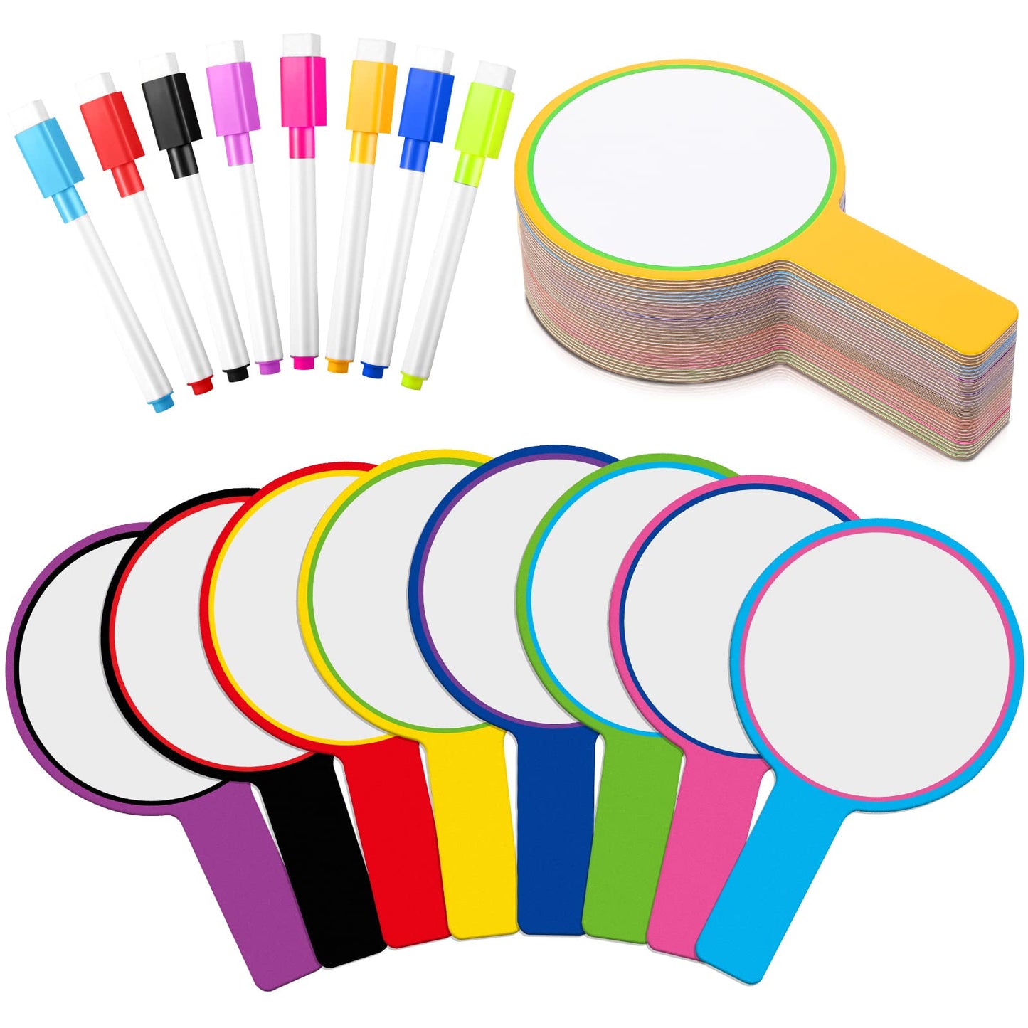 Crtiin 80 Pcs Colorful Dry Erase Paddles Set Include 40 Dry Erase Paddles with 40 Markers Double Sided Handheld Whiteboard for Answer Numbers Voting Blank Fans(Round)