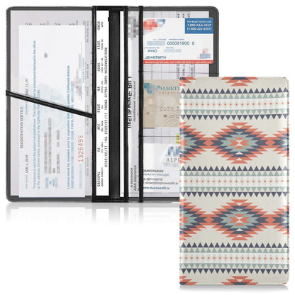 Kigai Aztec Car Registration and Insurance Holder for Women Men PU Leather Auto Glove Box Organizer Wallet Car Accessories for Essential Document Driver License ID Card