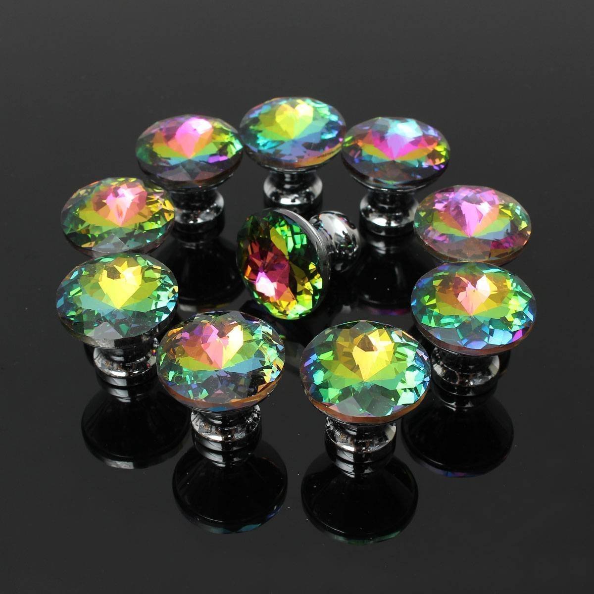 Spriak 10 Pack Drawer Knobs, 30mm Colorful Crystal Glass Cabinet Dresser Pulls Diamond Shape Cupboard Wardrobe Knob with Screw for Kitchen Bathroom Office DIY