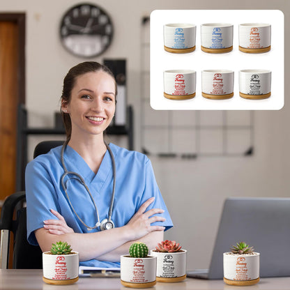 Yungyan 6 Pcs Nurse Week Gifts Bulk 2026 Nurse Appreciation Succulent Plant Pot Nursing is a Work of Heart Ceramic Flower Planter Accessories for Graduation Season Hospital Plant Not Included