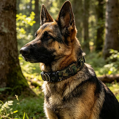 Upgraded AirTag Dog Collar,Waterproof Tactical Dog Collar with AirTag Holder, Control Handle and Metal Buckle,Heavy Duty Dog Collars for Large Dogs(AirtagCamo，XXL