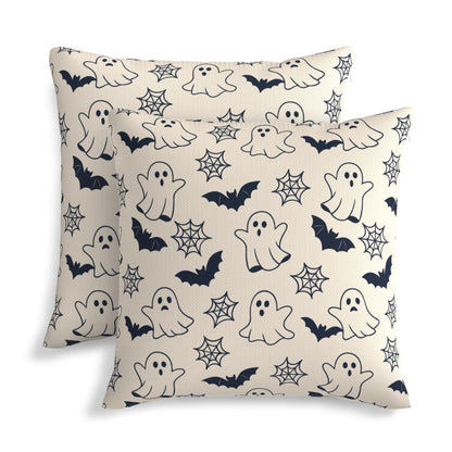 KiuLoam Cute Halloween Pillow Covers 18x18 Set of 2, Black Ghost Bats Spider Webs Print Decorative Throw Pillow Cases, Rustic Farmhouse Style Outdoor Cushion Covers for Sofa Couch Living Room Bed