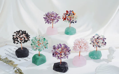 QINJIEJIE Crystal Tree Healing Crystals Amethyst, Purple Gravel Gemstone, Rose Quartz Pink Base, Copper Wire Life Stones Artificial Energy Desk Decor, Spiritual Meditation Gifts