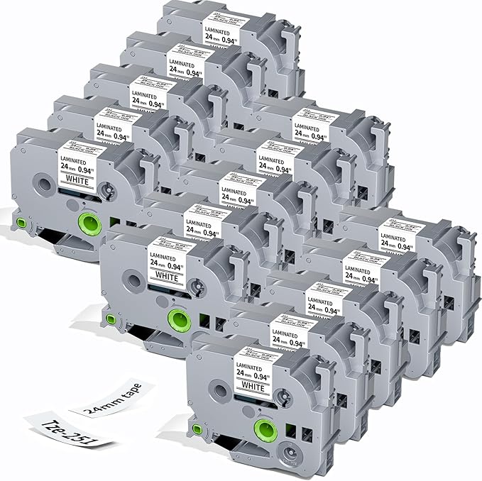 Label KINGDOM Compatible with Brother PTouch 24mm 0.94”(~1") TZe-251 Laminated White Label Maker TZ Tape, for PT-D610BT D600 E500 P710BT PTP750W, Tze251, 15-Pack