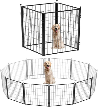 Dog Playpen Add-on 42 inch 4 Panels for Indoor & Outdoor Use – Heavy-Duty Metal Pet Fence with Ground Stakes, Rounded Ball Tops for Safety, Stable & Foldable Design, Easy to Assemble
