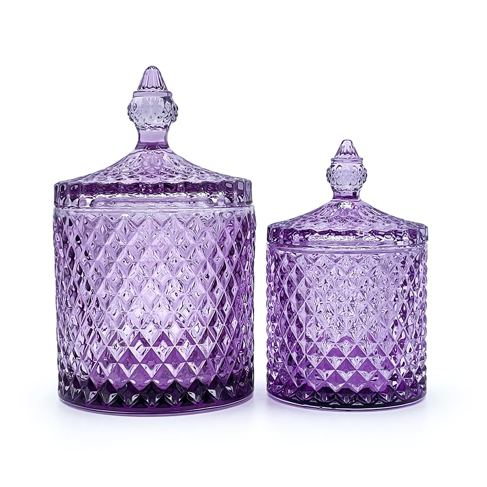 YILUSHENGHUA Colorful Glass Jar With Lid,Crystal Candy Dish,Cookie Jars,Purple Halloween Candy Bowl,Buffet Biscuit Containers,Decorative Jar(Large-PInk Purple)