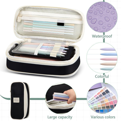 Trandraft 135 Pcs Book Annotation Kit with Pencil Case, 12 Pastel Highlighters, 11 Gel Pens, Fine Marker, 300 Transparent Sticky Notes, 2640 Index Tabs, Bible Study Supplies Kit(Classic,Black)