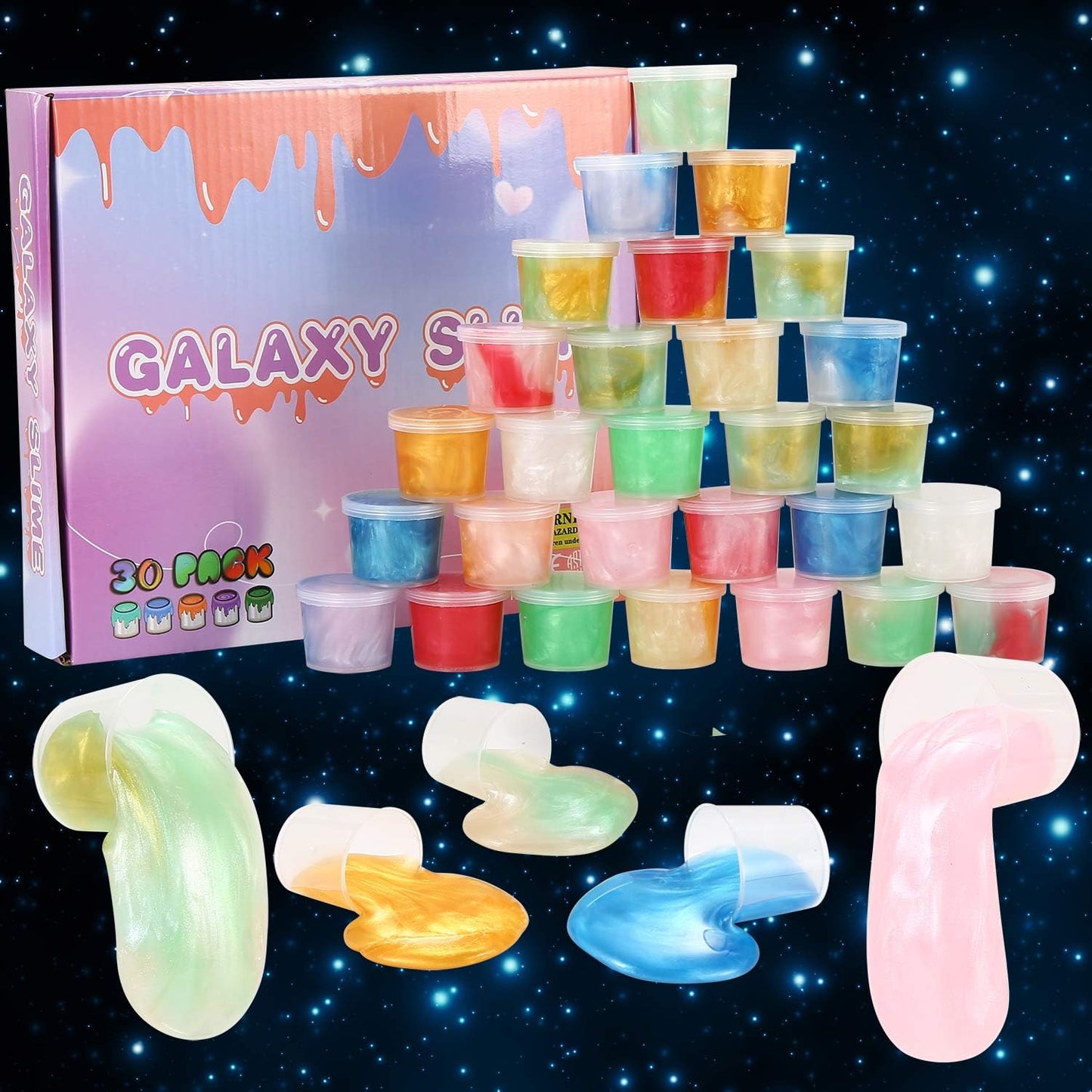 Galaxy Slime Party Favors 30 Pack, Stretchy, Non-Sticky, Non-Mess Party Favors Fidget Toy for Girls and Boys Christmas Stocking Stuffers - Valentine Kids Slime, Classroom Reward