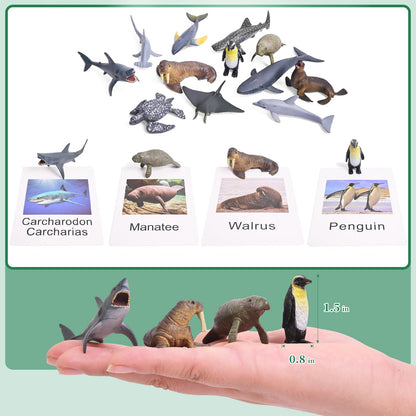 36 Animal Figurines - Educational Toys with Matching Flash Cards for Kids (Dinosaur, Zoo & Sea Animals)