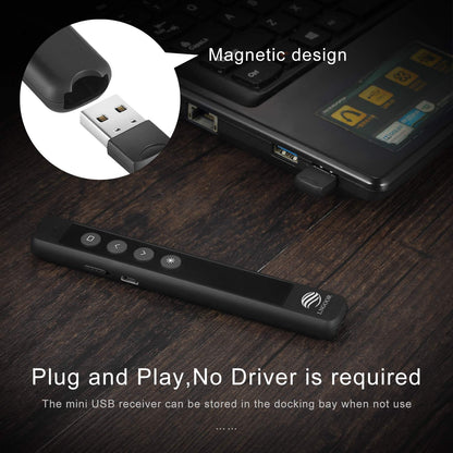 LNGOOR Rechargeable Presentation Clicker for PowerPoint - RF 2.4GHz Wireless Presenter Remote with Laser Pointer, Support Hyperlink&Volume Compatible with PPT/Keynote/Slides/Mac/Windows/Laptop