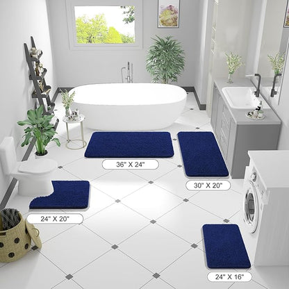 OLANLY Large Bathroom Rugs 40x24, Extra Soft Absorbent Chenille Bath Rugs, Rubber Backing Quick Dry, Machine Washable Bath Mats for Bathroom Floor, Tub and Shower, Home Decor Accessories, Navy