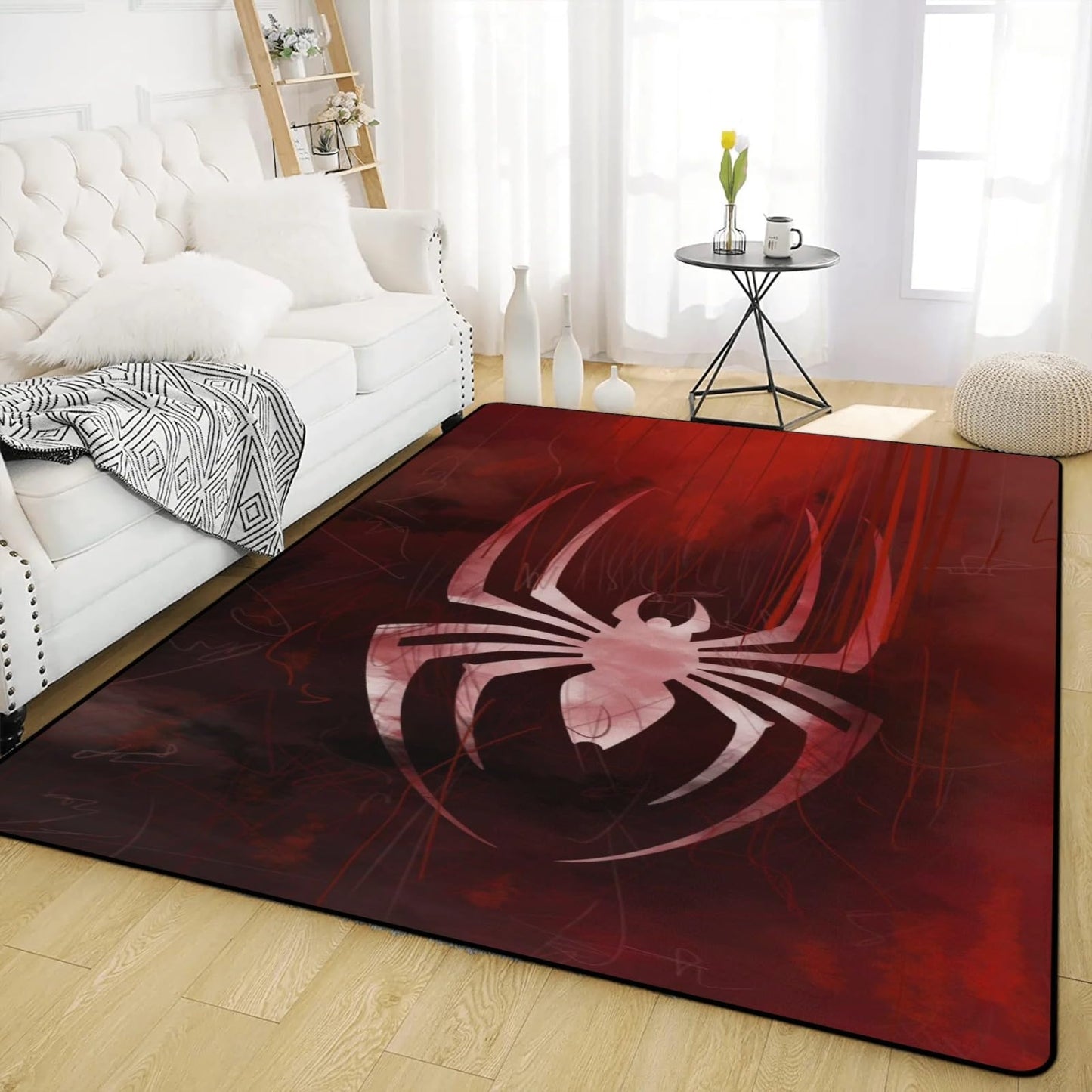 Red Spider Area Rug White Spider Symbol Carpet Modern Graphic Hallway Popular Rug Unique Home Decor Floor Mat for Kids Room Living Room Bedroom Playroom Rugs 2' x 3'
