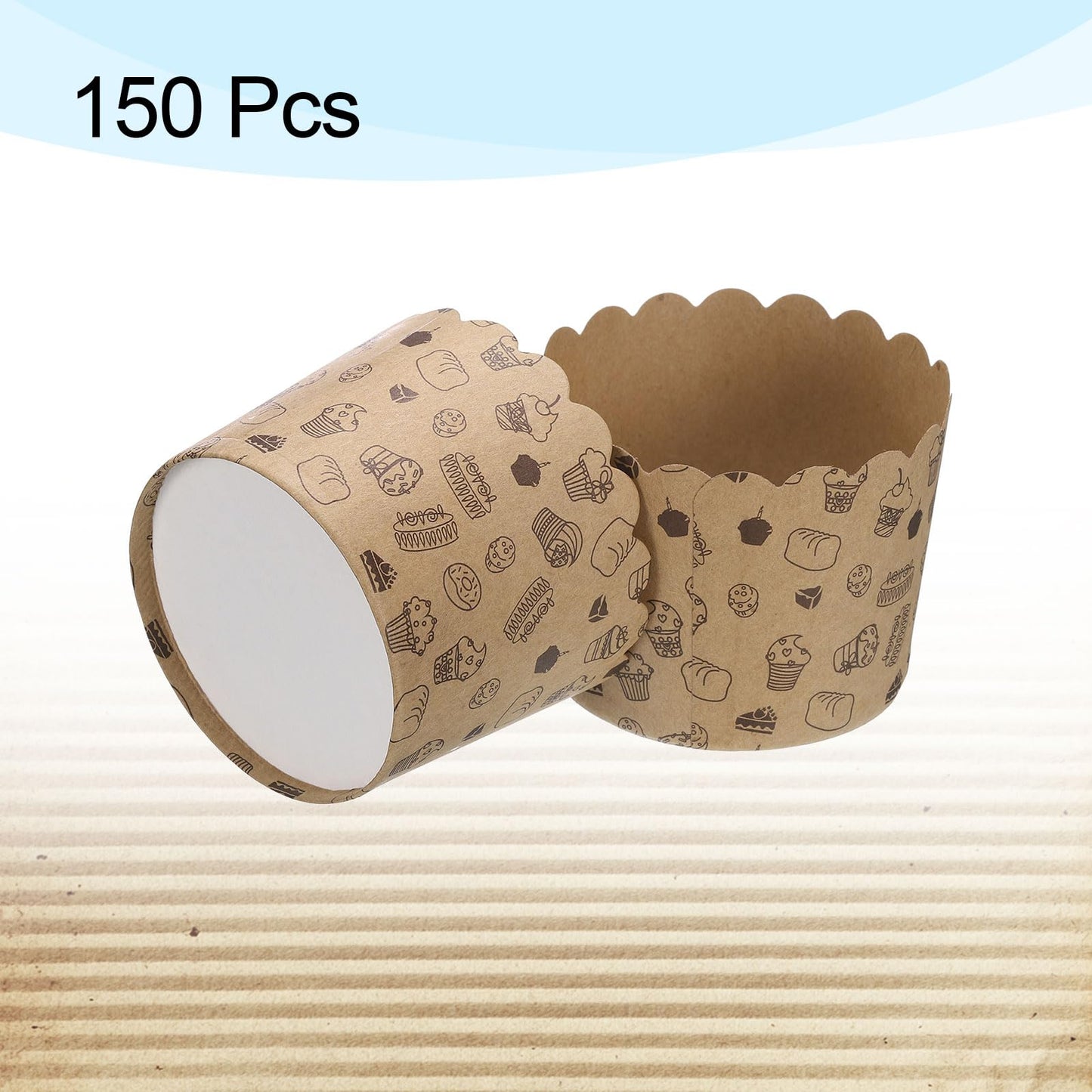 HARFINGTON 150Pcs Paper Baking Cups 6oz Brown Kraft Paper Muffins Liners Cupcake Greaseproof Disposable Bulk Wrappers for Wedding Birthday Graduation, Small Cake