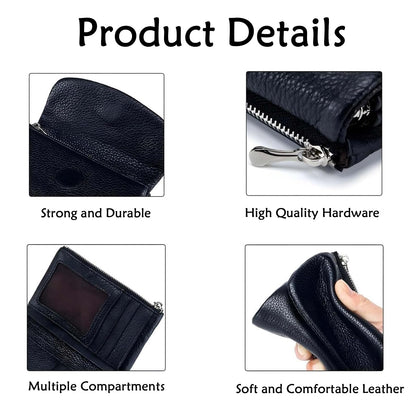 Unisex Pebble Leather Wallet,Small Wallets for Women,Genuine Leather Coin Purse,with Credit Card Holder,Coin Holder and Cash Slots,Genuine Leather Wallets for Men and Women (Black-2)