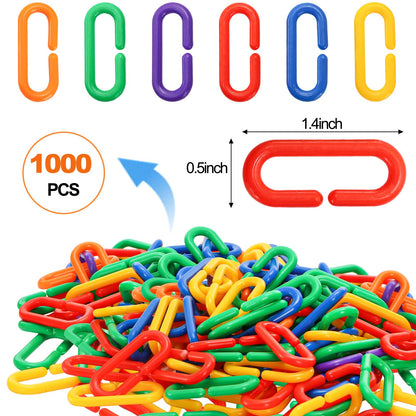 Suwimut 1000 Pieces Plastic C-Clip Hooks Chain Links, Interchangeable Rainbow C-Links Kids Learning Toys for Classroom Preschool, Sugar Glider Swing Climbing Cage Toys for Small Pet Rat Parrot Bird