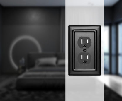 Monarch Abode Duplex Outlet Cover Plate – 1-Gang Matte Black Plug Wall Plates, Electrical Outlet Cover Plates, Electric Outlets Covers, Architectural Decorative Outlets Covers Wall Plate, Pack of 2