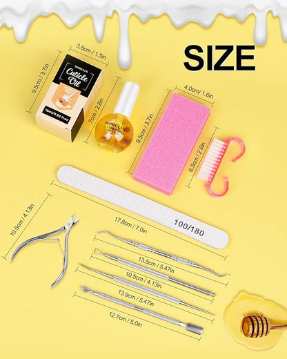 MORGLES Nail File and Buffer Blocks with Nail Care Kit, 13 Pcs Manicure Kit for Women with Milk and Honey Cuticle Oil and Cuticle Trimmer Set
