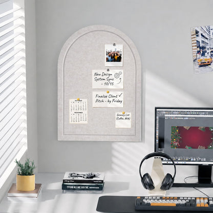 Arched Felt Bulletin Board, Sized 24" x 18" Cork Board Alternative Grooved Edge Foldable for Office & Wall, Customizable Adhesive Tile with Pin Hook for Photo Display School Home Office, Oatmeal