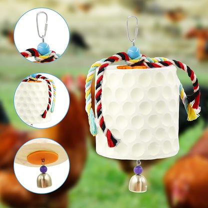 Oooct Large Chicken Chewing Toy, Chick Beak Grinding Calcium Stone with Bells, Chicken Coop Accessories, Cage Toys for Cockatiel Parakeet Parrot Budgies Rat Hamster Rabbit Bunny Green