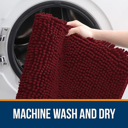 OLANLY Small Bathroom Rugs 24x16, Extra Soft Absorbent Chenille Bath Rugs, Rubber Backing Quick Dry, Machine Washable Bath Mats for Bathroom Floor, Tub and Shower, Home Decor Accessories, Burgundy