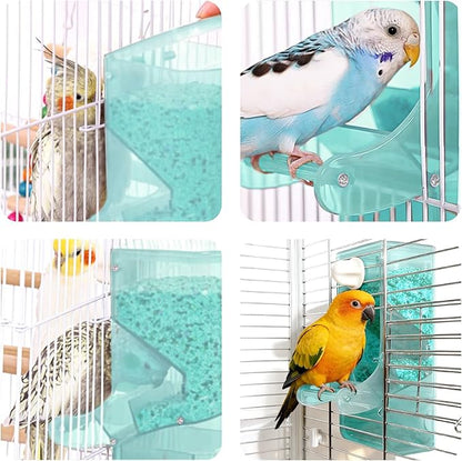 AOTU Automatic Bird Feeder for Cage Crack-Resistant Plastic Parakeet Cage Accessories No Mess Bird Cage Seed Catcher for Small Medium Birds Parrots Cockatiels Parakeets Conures Canaries (Light Green)