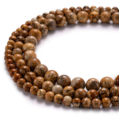 BEADIA Natural Brown Picture Jasper Stone Round Loose Semi Gemstone Beads for Jewelry Making 6MM 61PCS