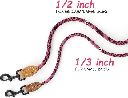 Mile High Life Small Dog Leash, Thin Rope Leash with Genuine Leather Connection and Heavy Duty Metal Clasp, Great for Small Medium Dogs(Pink,72 Inch-1/3)