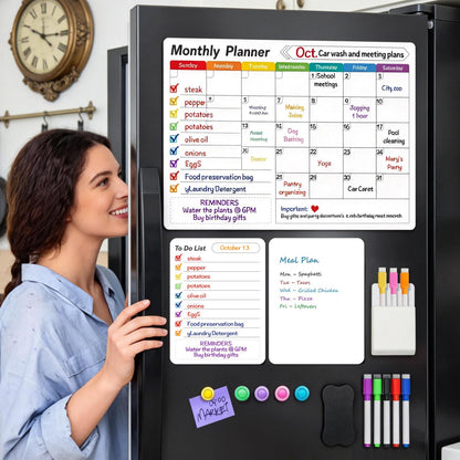 UCMD Monthly Magnetic Dry Erase Calendar Whiteboard Set (4-Pack) for Fridge，Reusable Monthly and Weekly Planners with List & Blank Board, 8 Markers, 1 Eraser，1 Magnetic Storage Box and 5 Magnets