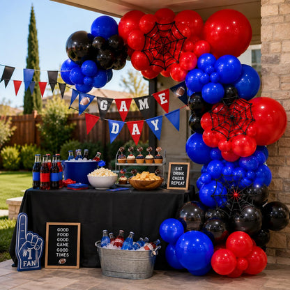 Red Blue Black Balloon Arch Garland Kit, 101 Pcs Matte Red Black and Royal Blue Latex Balloon Garland Set for Boys Kids Man Halloween Cool Spider Theme Party Birthday Graduation Party Decorations