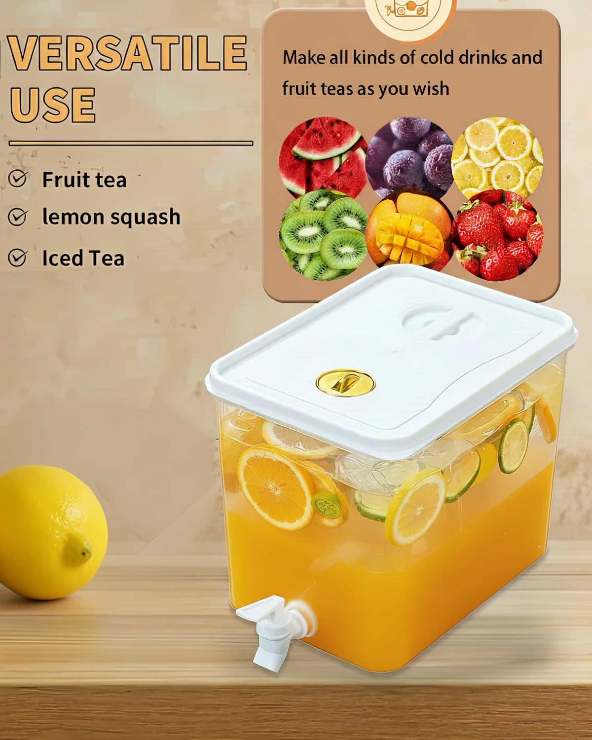 Beverage Drink Dispenser for Fridge, Plastic Beverage Dispenser with Spigot，Juice Container Sealed with Filter Screen，Cold Hot Drink Jug for Halloween Christmas Party Supplies