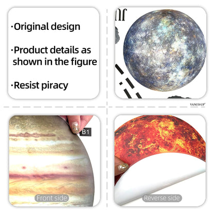 Solar System Wall Stickers Planets with Sun Decals Educational Theme Peel and Stick Astronomy Decals for Kids Room Bedroom Home Decor (Planets)