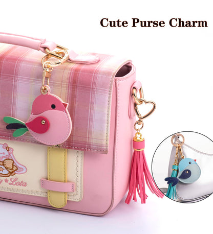 YOU WIZV Airtag Keychain Cute Bag Charms 2pc,Pink Leather Bird Purse Charms with Tassel Keychains, Couple Funny Car Key Chain Accessories