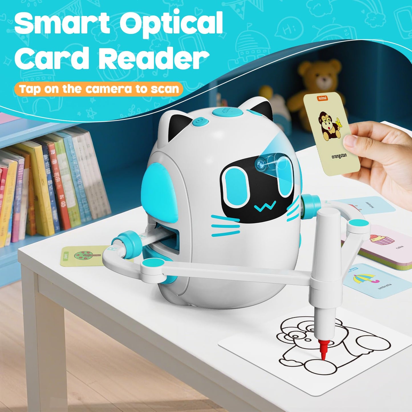 Drawing Robot for Kids with Camera Recognition, Smart Drawing Robot for Kids 3-8, Interactive Educational Drawing Machine with 150 Cards & 12 Colorful Pens, Christmas Birthday Gifts for kids Ages 3+