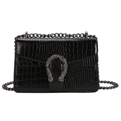 DEEPMEOW Crossbody Shoulder Chain Purse for Women - Crocodile Grain PU Leather Evening Bag Satchel Handbag（Black）