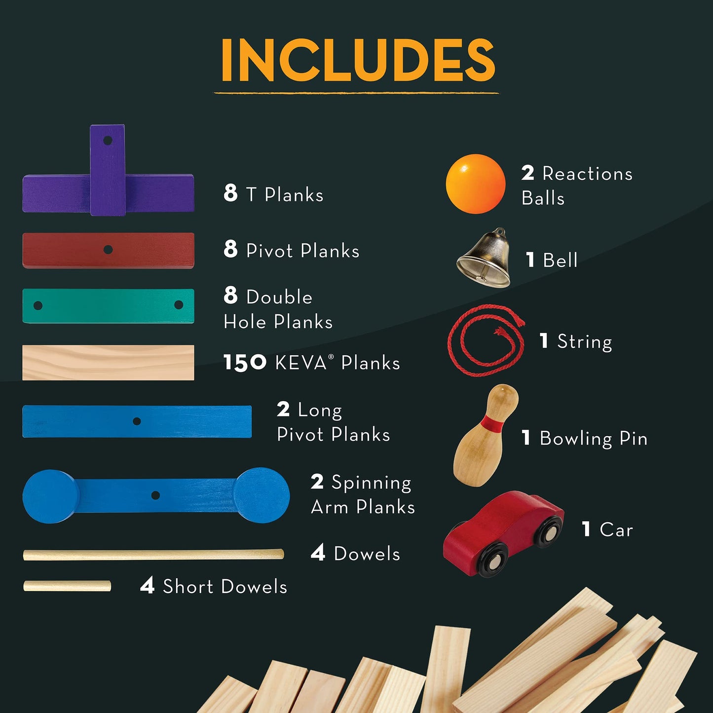 MindWare KEVA Contraptions Reactions Planks Building Toy - 178 KEVA Building Planks (191 Piece Set) - Free-Form Wood Building Set for Kids to Create Their Own Ball Maze – Ages 7 & Up