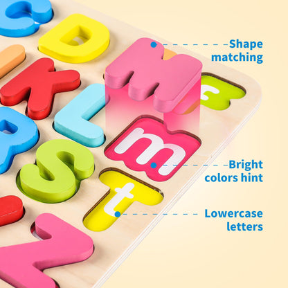 Aile Toddler Wooden Preschool Learning Alphabet Peg Puzzle Board Toys