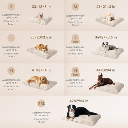 EHEYCIGA Washable Large Dog Bed for Crate 35x23 Inch, Kennel Pad for Dogs Up to 45 lbs, Plush and Comfy Pet Sleeping Mat, Beige