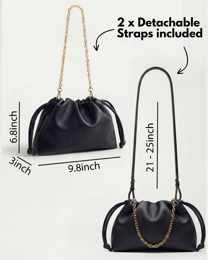Apryl Clutch Purses for Women - Black Clutch Purse - Small Evening Bag - Soft PU Leather Handbag with Adjustable Crossbody Strap - Black