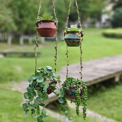 qumHmup Ceramic Hanging Planters, Set of 4 Pots with Drainage Holes,Boho Indoor Outdoor Planter for Succulents