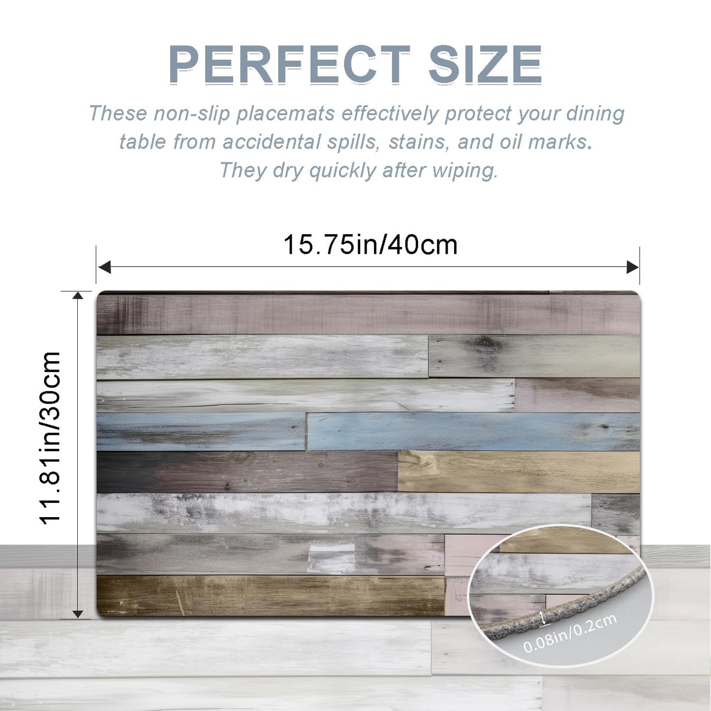 Farmhouse Placemats Set of 4 - Driftwood Faux Leather Heat Resistant Placemat for Dinner Table, Non-Slip Waterproof Oil-Proof Washable Reusable for Indoor Outdoor Kitchen Decor, 15.75In*11.81In