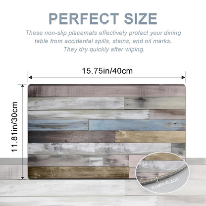 Farmhouse Placemats Set of 4 - Driftwood Faux Leather Heat Resistant Placemat for Dinner Table, Non-Slip Waterproof Oil-Proof Washable Reusable for Indoor Outdoor Kitchen Decor, 15.75In*11.81In